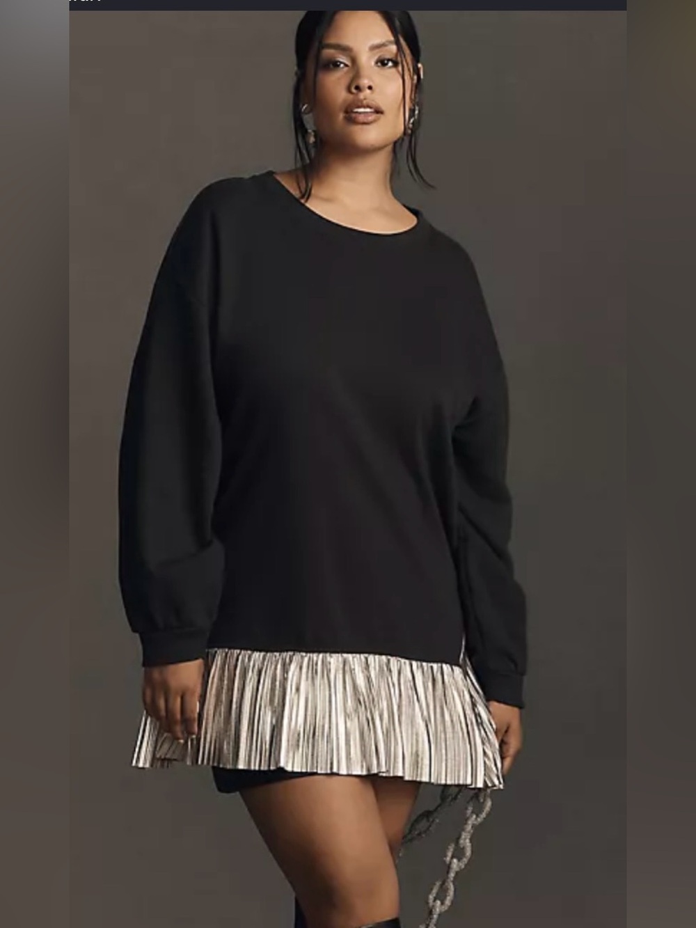Pilcro Black Sweatshirt with Silver Pleated Hem